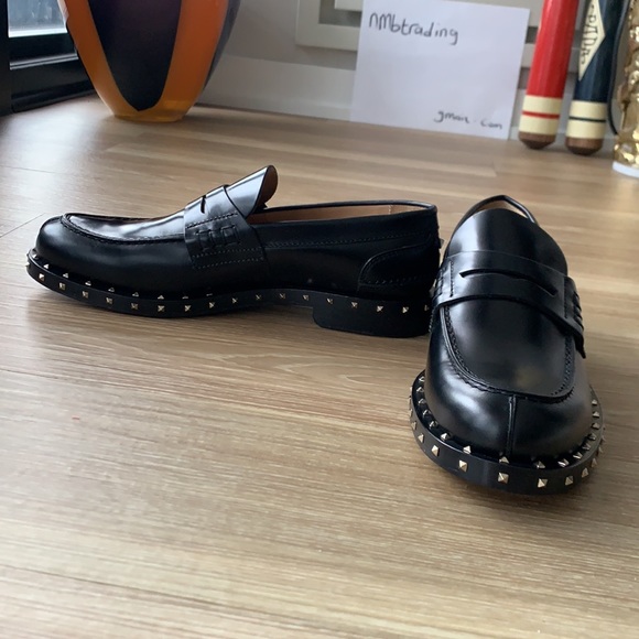 Valentino Garavani metal studded made in Italy size 8(41) slip on black moccasin main image 5